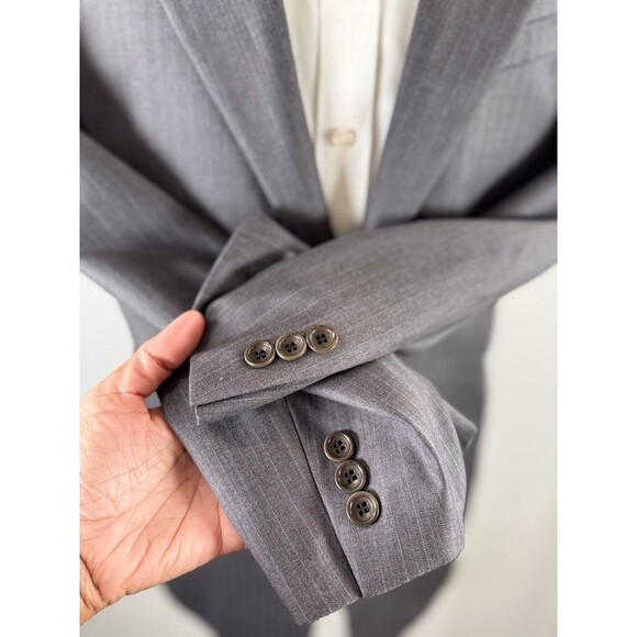 Armani Collezioni Mens Blazer Gray Pinstriped Super 150s Wool Suit Jacket 44R - Picture 10 of 14